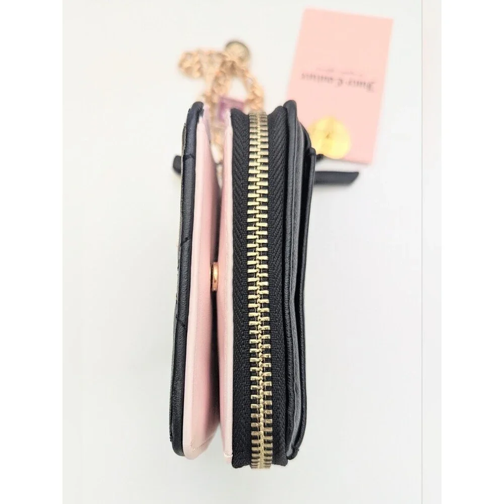 NWT Juicy Quilted Black Zip Wallet/Wristlet w/Gold Hardware, Chain & Charms